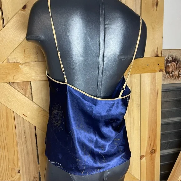 Vintage 1990s Micro Celestial Night Midnight Blue Camisole Moon Stars Silky - Picture 8 of 9